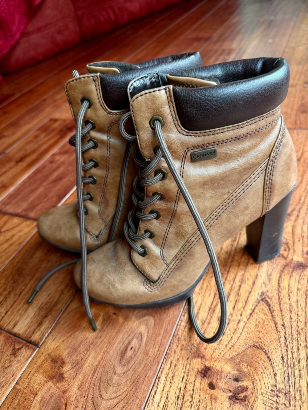 Tan Lace-Up High Heel Ankle Boots for Women